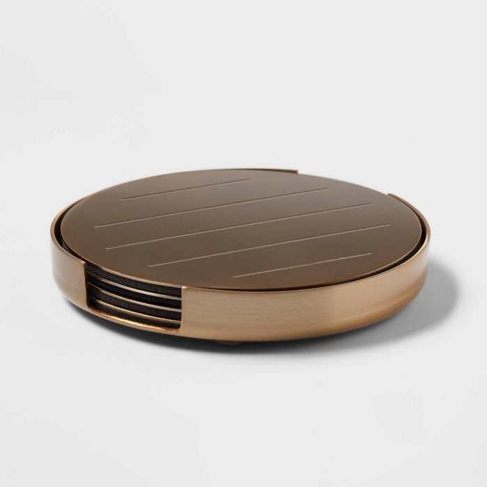 4pk Metal Coasters with Holder Gold - Threshold