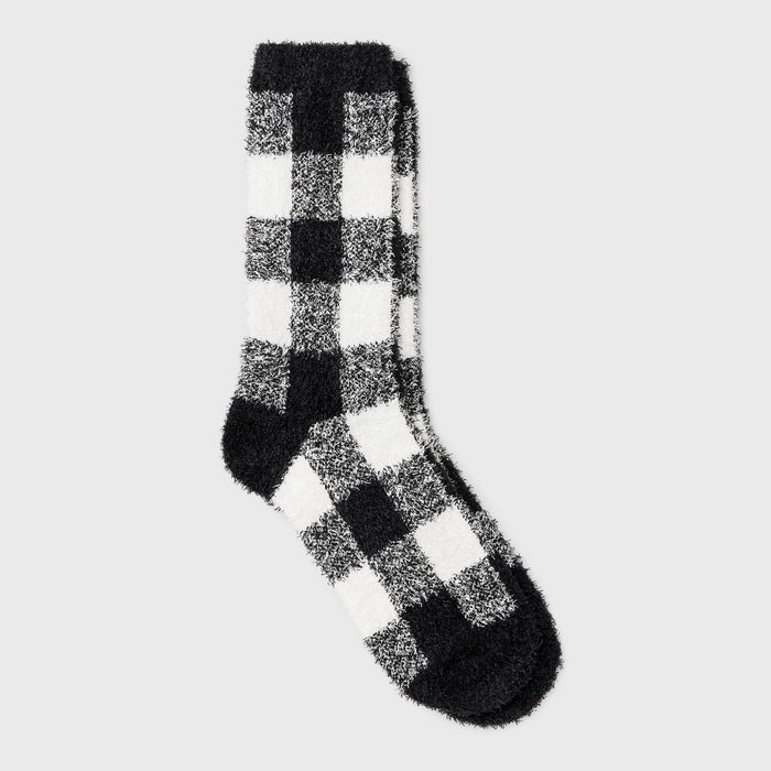 Women's Buffalo Plaid Cozy Crew Socks - Auden White/Black 4-10