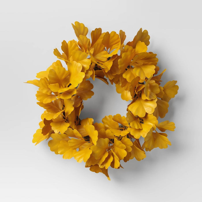 12" Ginko Artificial Wreath Gold - Room Essentials
