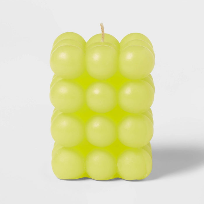 3.5" Unscented Bubble Sculpted Candle Electric Yellow 12oz - Opalhouse: Bohemian Decor, 30hr Burn Time