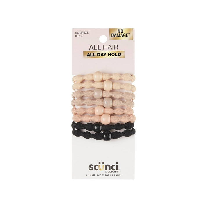 scunci No Damage Beaded Hair Elastics - Tan/Beige/Pink/Black - 8pk