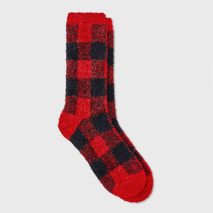 Women's Buffalo Plaid Cozy Crew Socks - Auden Red 4-10