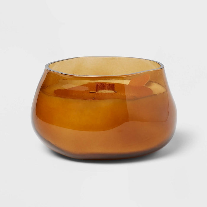 8oz Wooden Wick Oud Wood & Amber Glass Jar Candle - Threshold