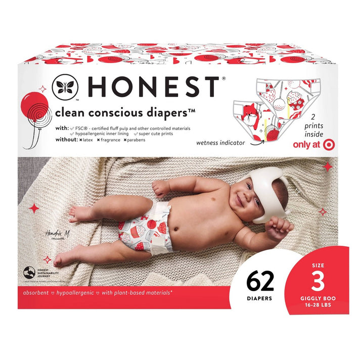 The Honest Company Clean Conscious Disposable Diapers In-RED-Ibly Delicious & So Fetch - Size 3 - 62ct