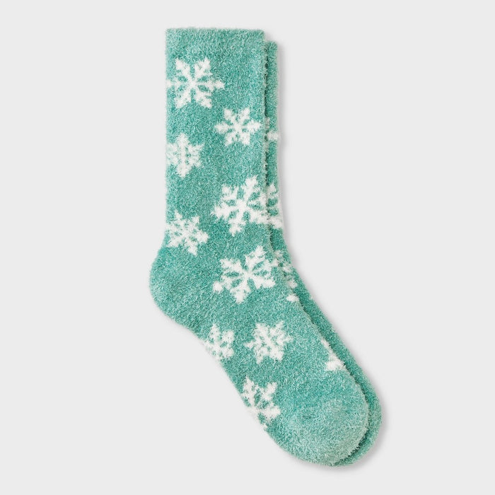 Women's Snowflake Cozy Crew Socks - Auden Green 4-10