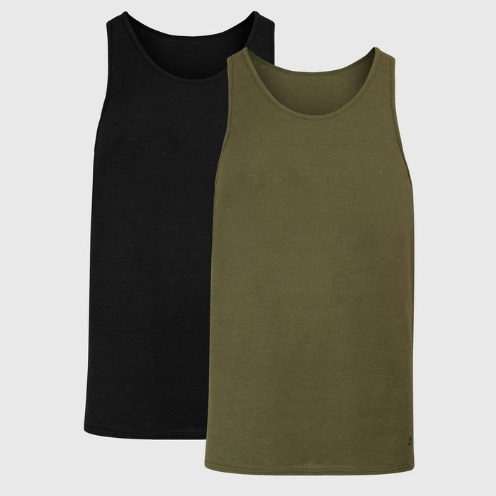 Hanes Premium Men's Explorer Tank Top Undershirt 2pk - Heathered Olive Green/Black S