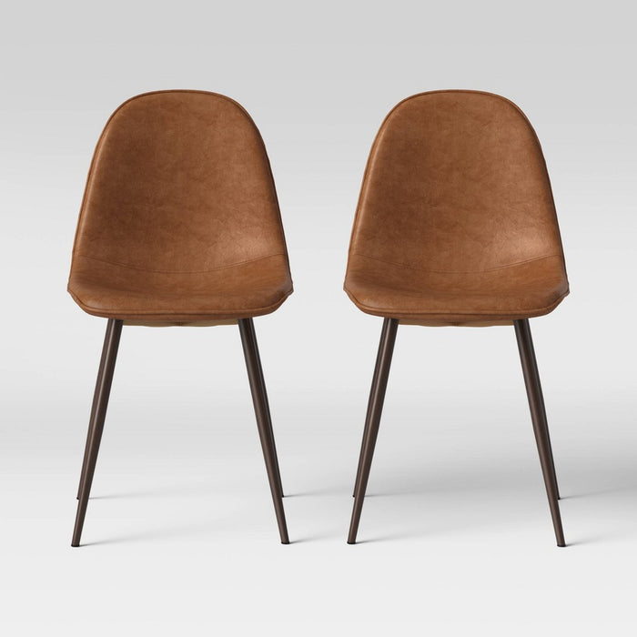 2pk Copley Dining Chairs Caramel Faux Leather - Threshold: Mid-Century Modern, Plywood Frame, Spot Clean (LOCAL PICKUP ONLY)