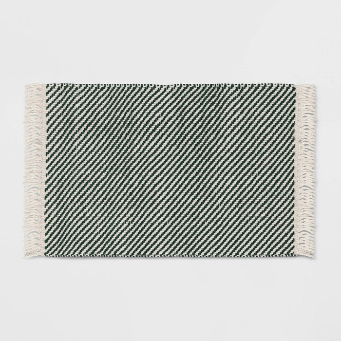 1'8"x2'10" Rectangle Green Striped Rug - Threshold: Indoor Handmade Woven Accent, OEKO-TEX Certified