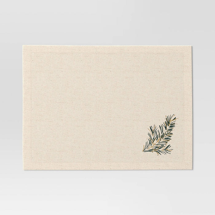 Branches Placemat Green - Threshold: Cotton & Linen, Botanical Leaf Pattern, Rectangle, Machine Washable, 19"x14"