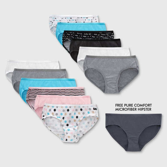 Hanes Girls' 12 +1pk Cotton Hipster Underwear - 10