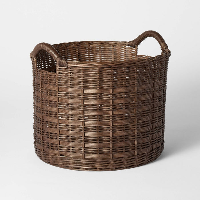 Medium Round Rattan Decorative Basket Dark Brown - Threshold designed with Studio McGee: Open Top, Side Handles, FSC Certified