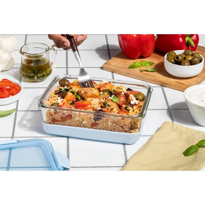 Ello Refresh 5 Cup Glass Food Storage Container Blue: BPA-Free, Microwave & Oven Safe, Dishwasher Safe, Freezer Safe