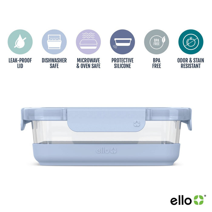 Ello Refresh 5 Cup Glass Food Storage Container Blue: BPA-Free, Microwave & Oven Safe, Dishwasher Safe, Freezer Safe