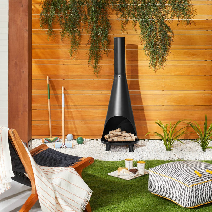 Wood Burning Outdoor Metal Fire Pit Chimenea Black - Hearth & Hand with Magnolia: Patio Heating, Rust-Resistant Steel (LOCAL PICKUP ONLY)