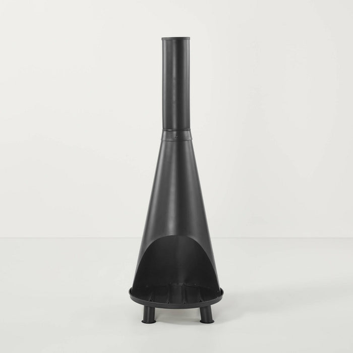 Wood Burning Outdoor Metal Fire Pit Chimenea Black - Hearth & Hand with Magnolia: Patio Heating, Rust-Resistant Steel (LOCAL PICKUP ONLY)