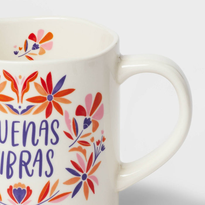 16oz Stoneware Buenas Vibras Mug White - Opalhouse: Microwave & Dishwasher Safe, Spanish Coffee Drinkware, 1 Piece