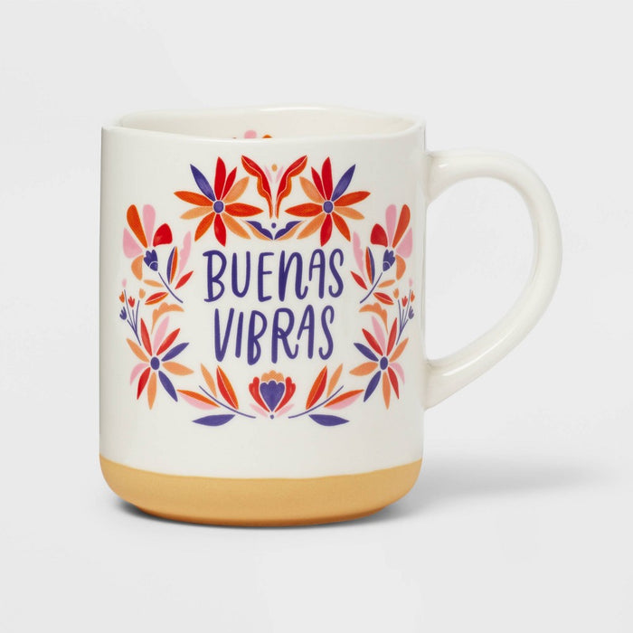 16oz Stoneware Buenas Vibras Mug White - Opalhouse: Microwave & Dishwasher Safe, Spanish Coffee Drinkware, 1 Piece