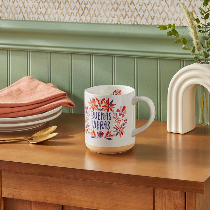 16oz Stoneware Buenas Vibras Mug White - Opalhouse: Microwave & Dishwasher Safe, Spanish Coffee Drinkware, 1 Piece