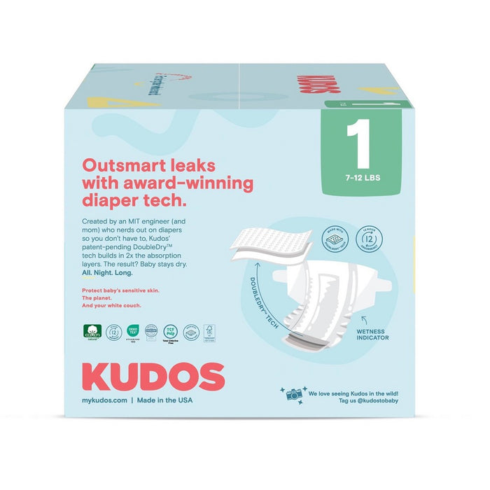 Kudos Chlorine Free Cotton-Lined Disposable Diapers - Size 1 - 76ct