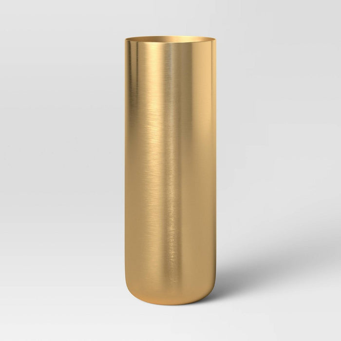 Tall Brass Vase - Threshold: Iron Cylinder Bud Vase for Tabletop, Spot Clean, Watertight, 11" Height
