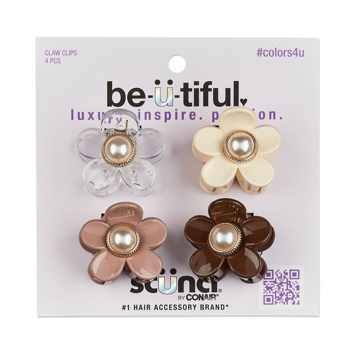 scunci be-u-tiful Pearl Embellished Floral Mini Claw Clips - Neutral - 4pcs