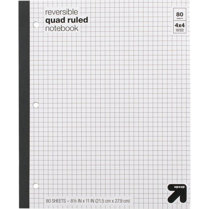 Reversible Quad Ruled Composition Notebook 8.5" x 11" 80 Sheets - up&up: Graphing Grid, Perforated, 3 Hole Punched