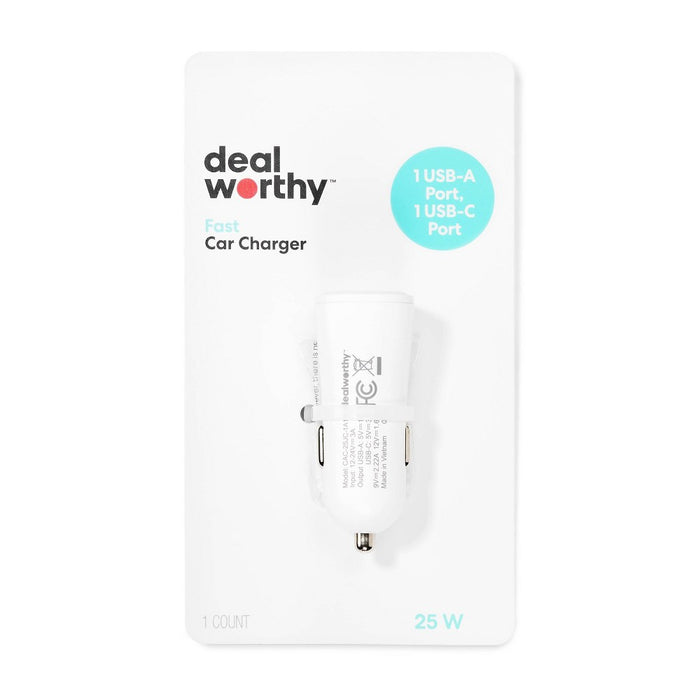 2-Port 25W Car Charger - dealworthy White