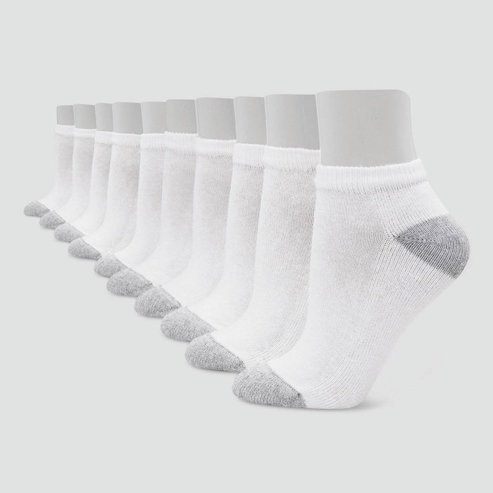 Hanes Women's Extended Size Cushioned 10pk Low Cut Socks - White 8-12