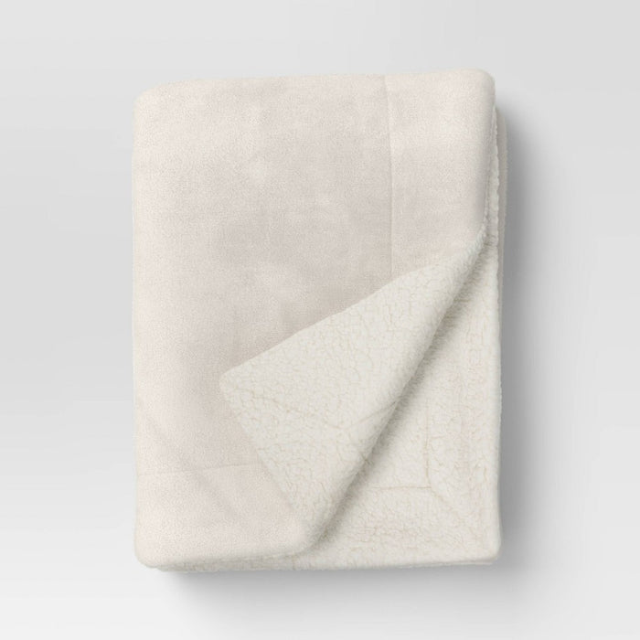 50"x60" Plush Throw Blanket Faux Shearling Reverse Ivory - Threshold: Lightweight, Recycled Polyester, Machine Washable