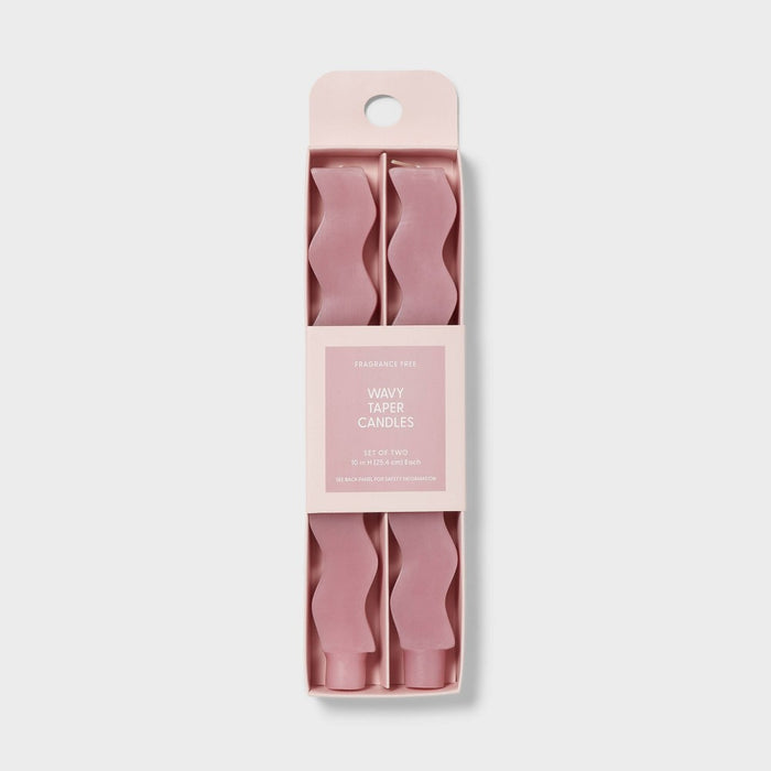 10" Wavy Shaped Pink Taper Candle Set - Room Essentials