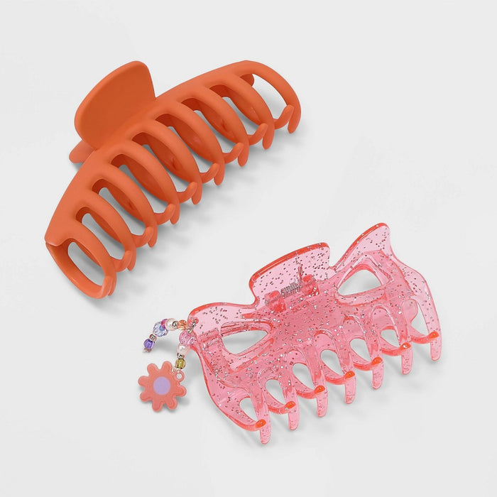 Girls' 2pk Jumbo Glitter Flower Charm Claw Clip Set - art class