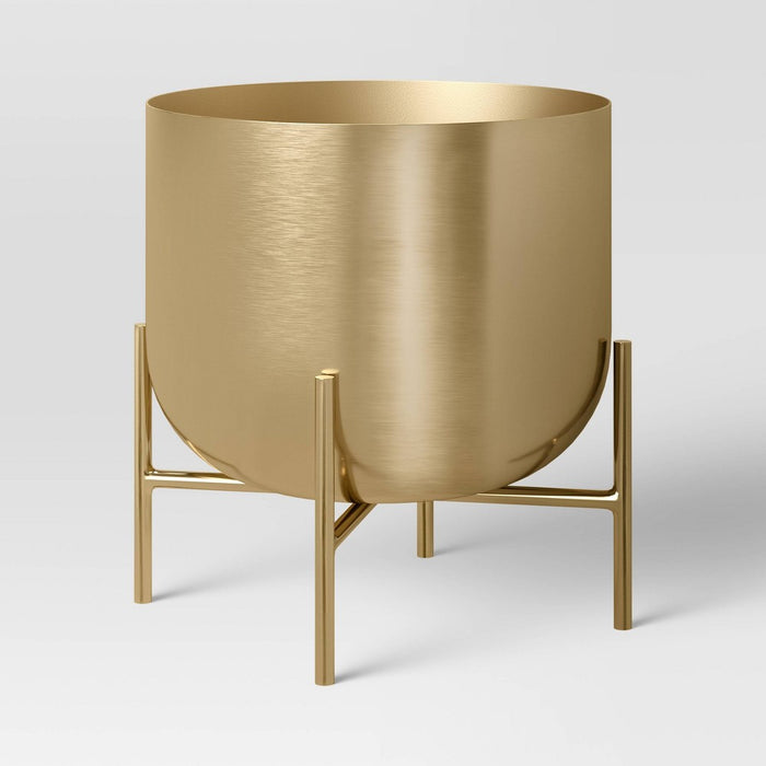 Brass Stand Planter - Threshold: Cylindrical Lacquered, No Assembly, Indoor Use, Leakproof, 11.87" Height