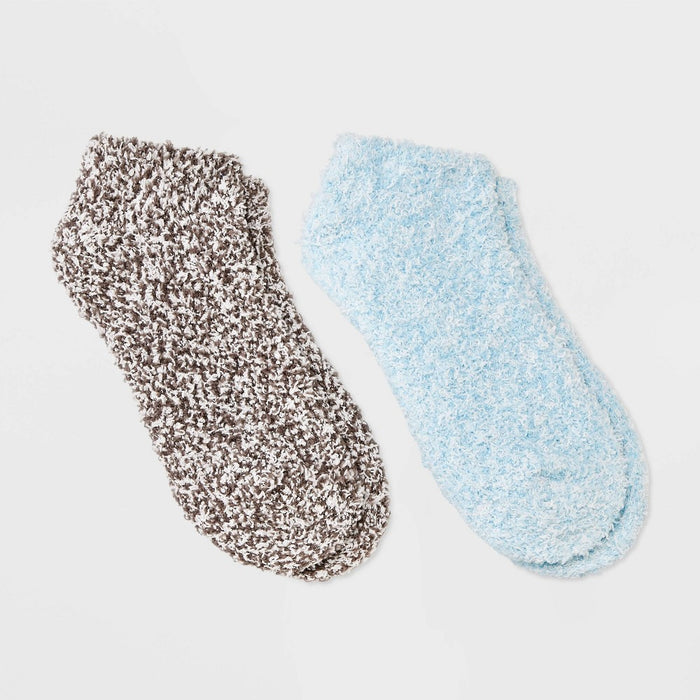 Women's Marled 2pk Cozy Low Cut Socks - Auden Turquoise/Charcoal Gray 4-10