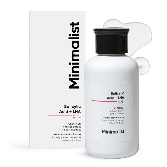 Minimalist 2% Salicylic Acid Face Wash For Oily, Acne Prone Skin | Anti Acne Face Wash With LHA & Zinc | Sulphate Free Gentle BHA Liquid Exfoliant | For Women & Men | 3.4 Fl Oz / 100 Ml