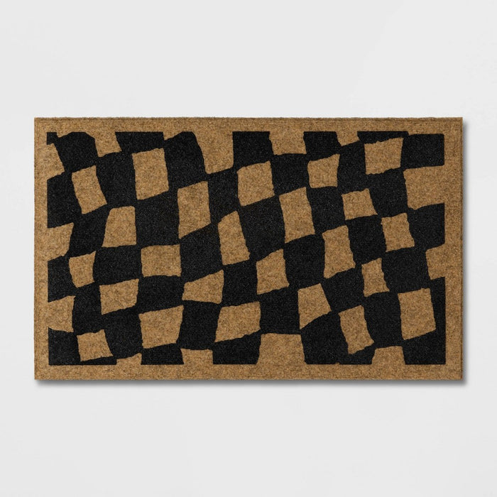 1'6"x2'6" Halloween Checkered Faux Coir Doormat Natural/Black - Hyde and EEK! Boutique (LOCAL PICKUP ONLY)