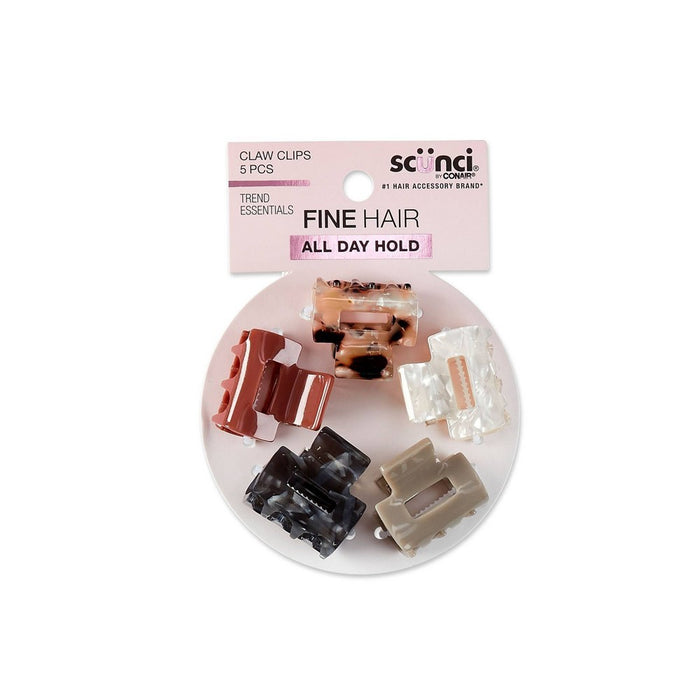 scunci Mini Claw Clips - Neutral Solids and Patterns - Fine Hair - 5pcs