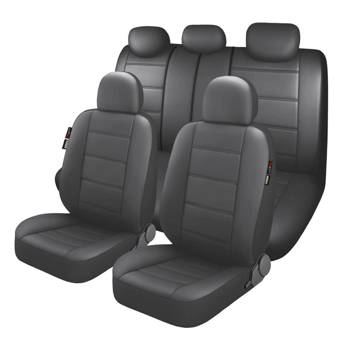 P&J AUTO Premium PU Leather Car Seat Cover Full Set In 11Pcs Universal Fit For Cars Trucks Vans & Suvs Airbag Compatible Gray
