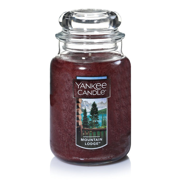 Yankee Candle Mountain Lodge Scented, Classic 22Oz Large Jar Single Wick Aromatherapy Candle, Over 110 Hours Of Burn Time, Apothecary Jar Fall Candle, Autumn Candle Scented For Home