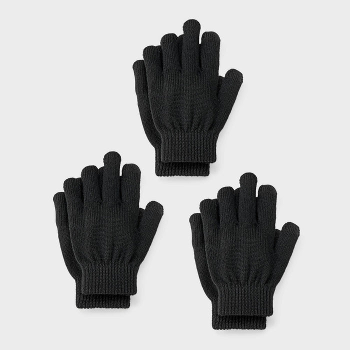 Kids' 3pk Value Gloves - Cat & Jack Black