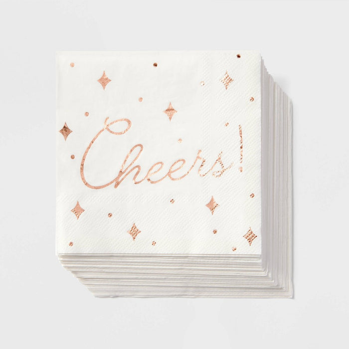 50ct Rose Gold Cheers Beverage Napkins - Spritz
