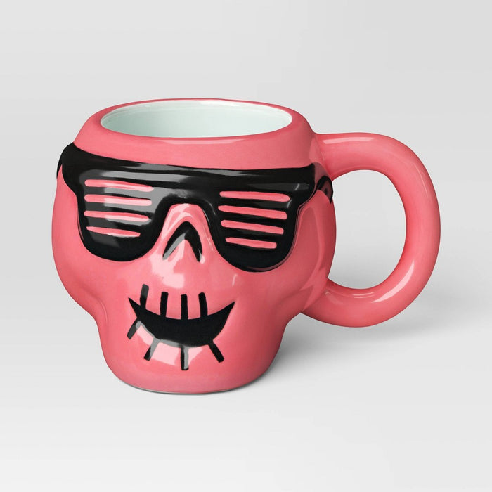14.8 fl oz Halloween Earthenware Figural Skull Mug Pink - Hyde and EEK! Boutique: Microwave & Dishwasher Safe Drinkware