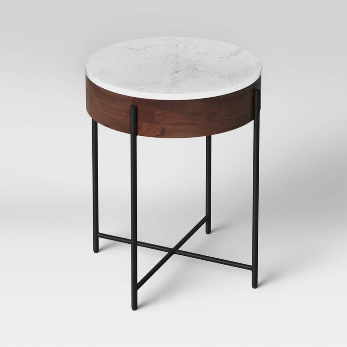 Birkdale Round Marble/Wood End Table White - Threshold: Elegant Accent Furniture, No Assembly Required (LOCAL PICKUP ONLY)