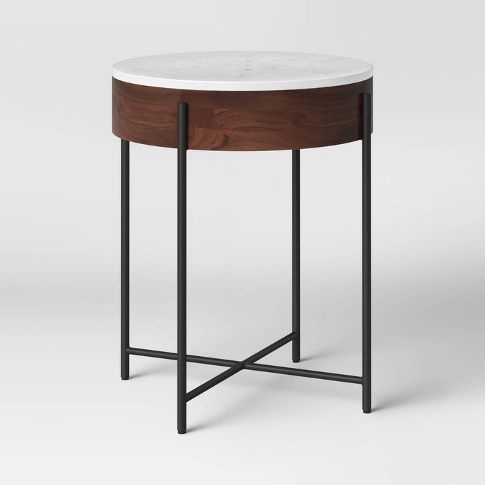 Birkdale Round Marble/Wood End Table White - Threshold: Elegant Accent Furniture, No Assembly Required (LOCAL PICKUP ONLY)