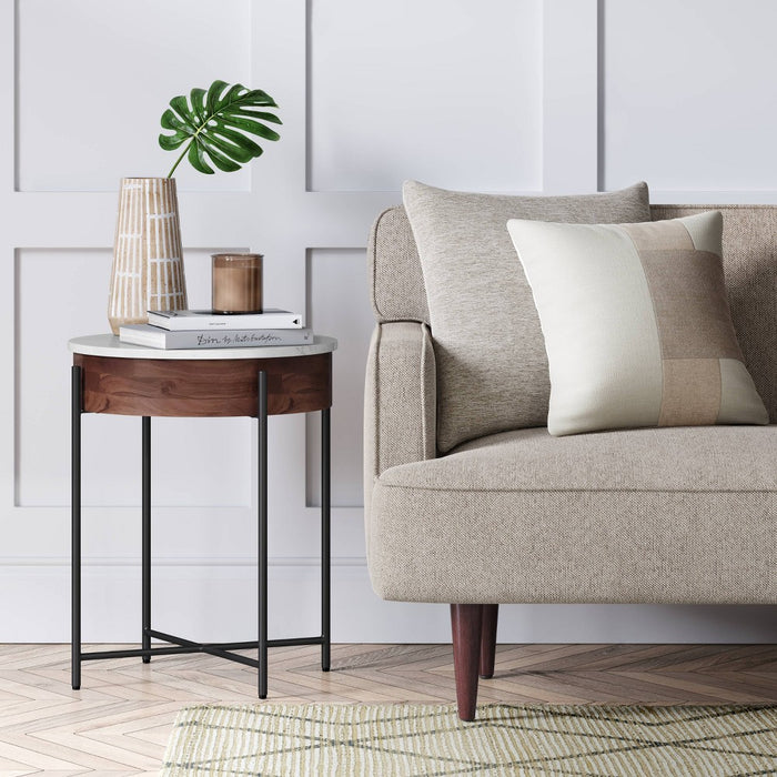 Birkdale Round Marble/Wood End Table White - Threshold: Elegant Accent Furniture, No Assembly Required (LOCAL PICKUP ONLY)