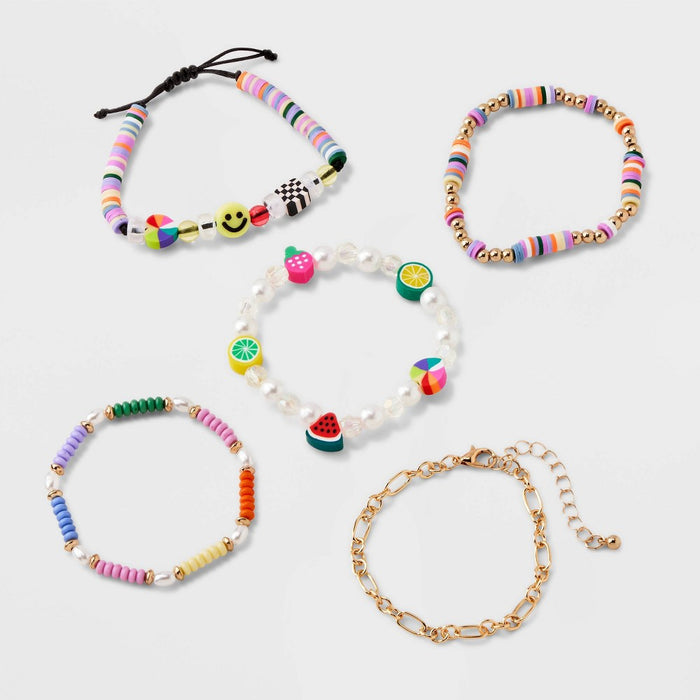 Girls' 5pk Fruit and Smiley Bracelet Set - art class