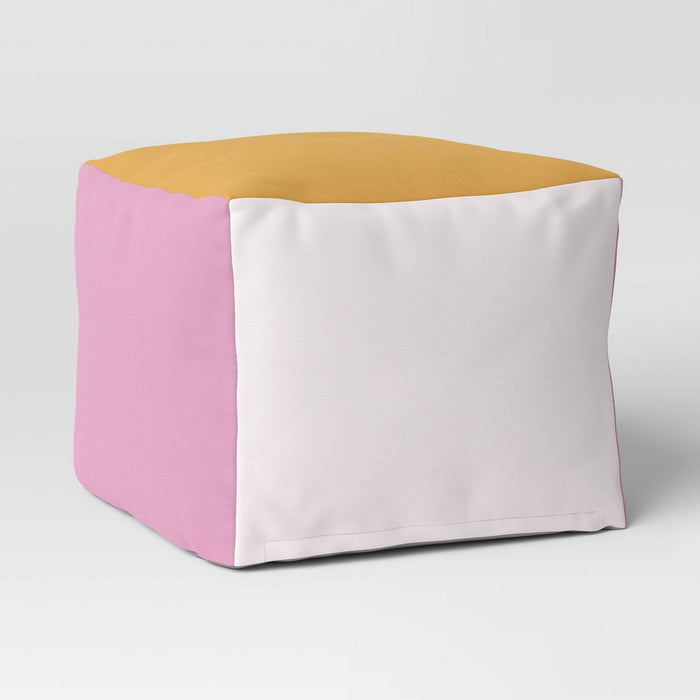 Warm Tone Block Dorm Pouf - Room Essentials: Upholstered Square Ottoman, No Assembly Required