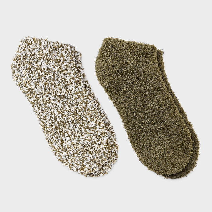 Women's Marled 2pk Cozy Low Cut Socks - Auden Olive Green 4-10