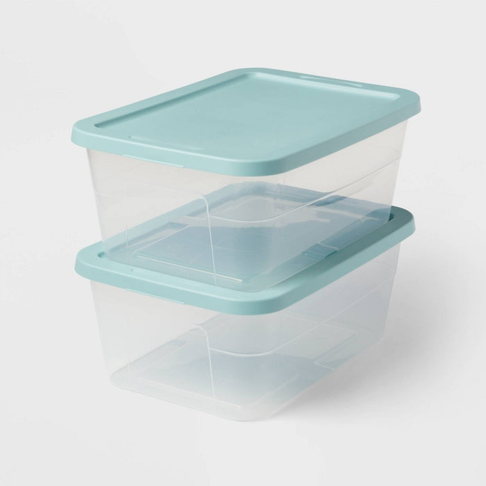 16qt Storage Boxes 2pk Pewter Aqua - Brightroom