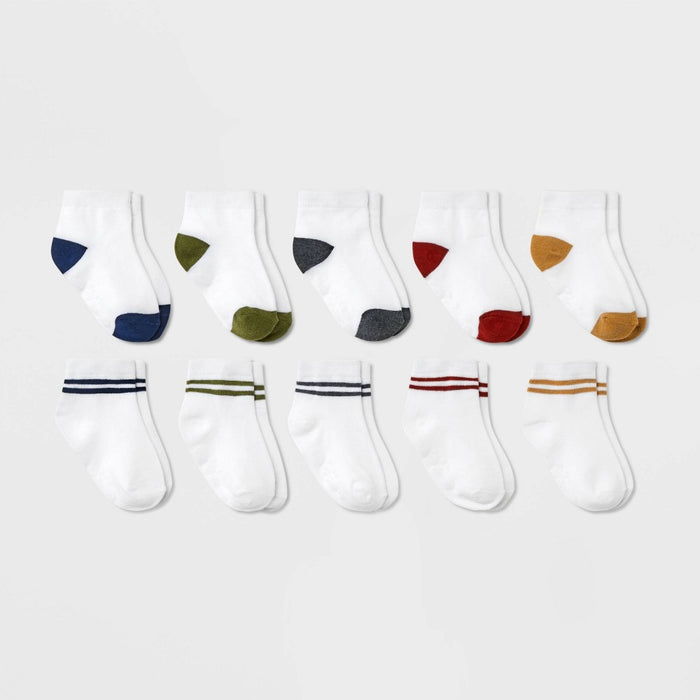 Toddler 10pk Striped Ankle Socks - Cat & Jack 2T-3T