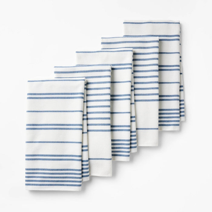 5pc Kitchen Towels Blue - Figmint: Cotton Terry, Stripe Pattern, Machine Washable, Kitchen Hand & Dish Towels, 28"x18"